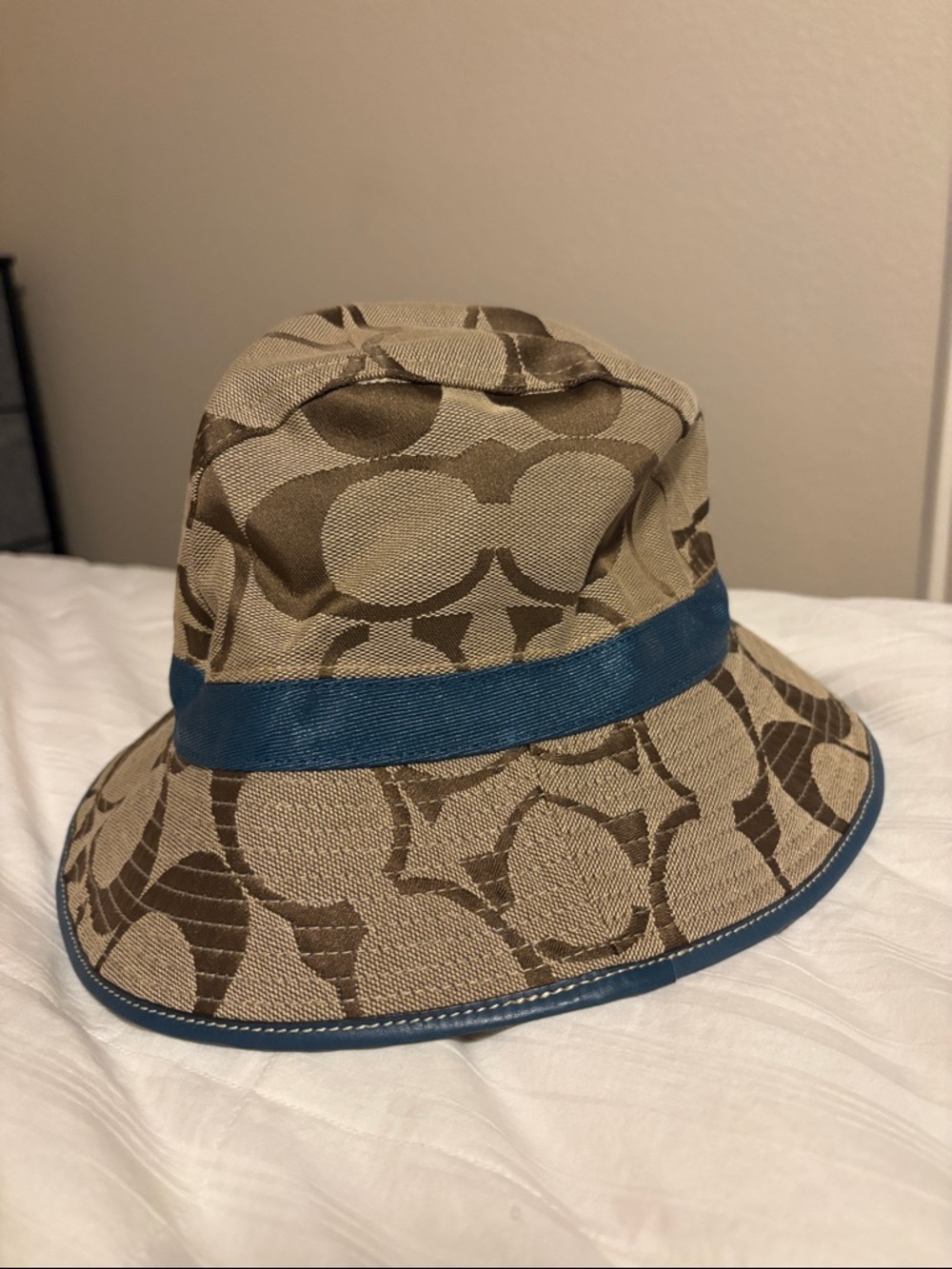 Coach Tan & Blue Signature Canvas Bucket Hat